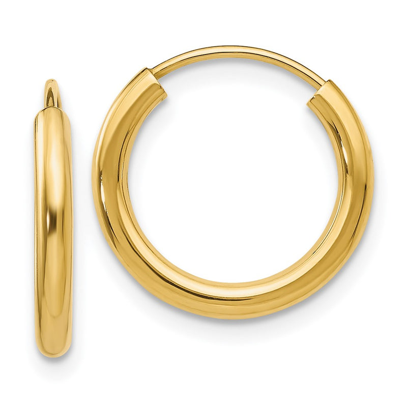 14K Yellow Gold Polished Round Endless 2mm Hoop Earrings
