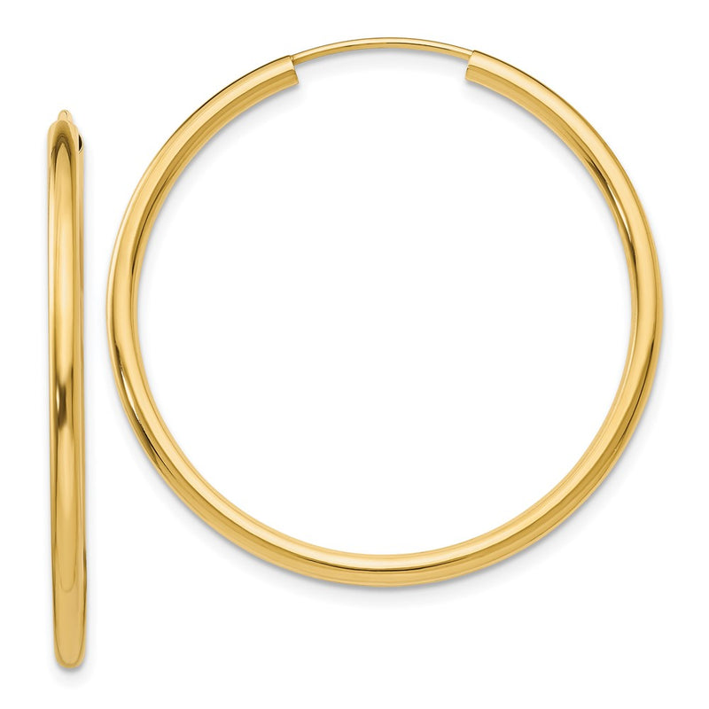 14K Yellow Gold Polished Round Endless 2mm Hoop Earrings