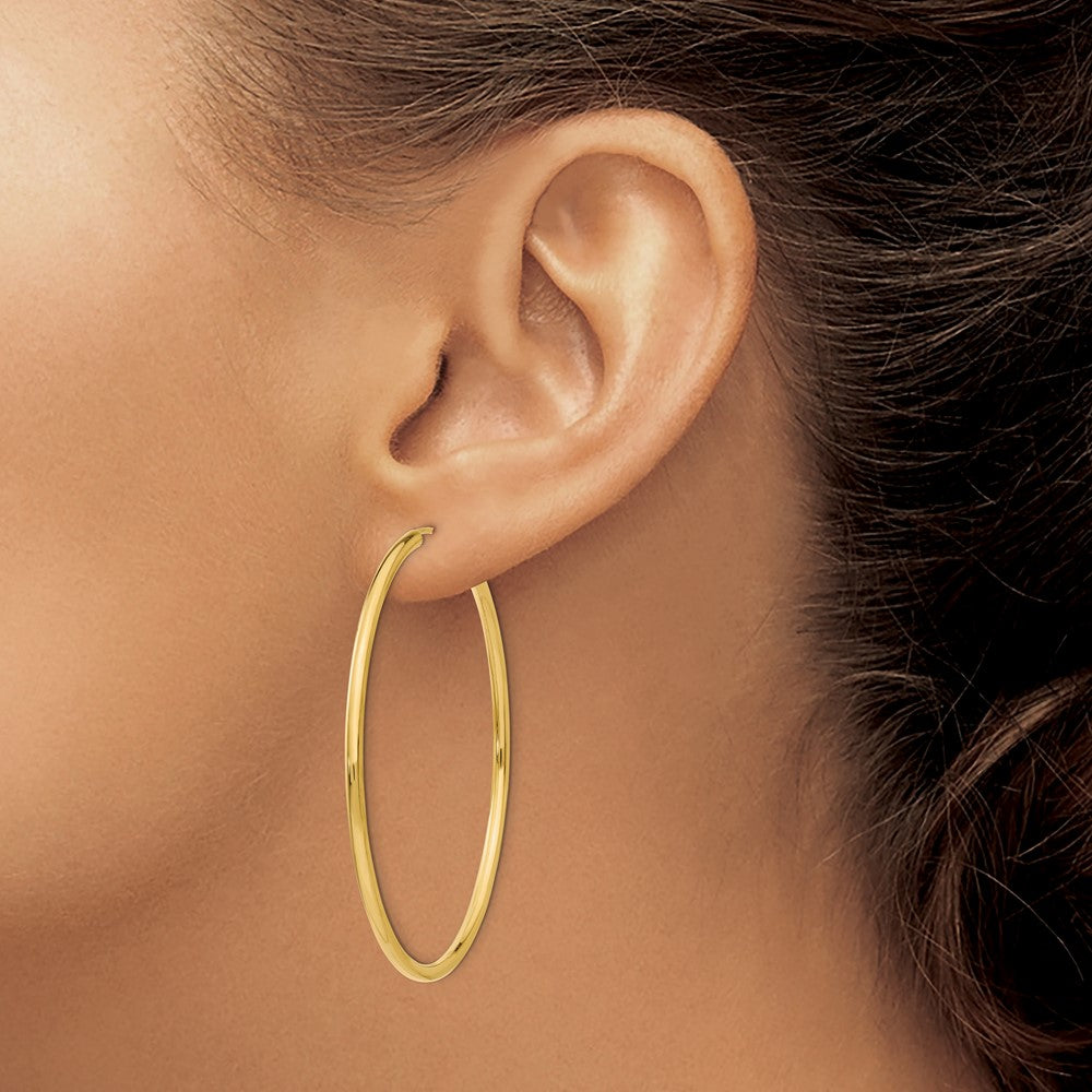 14K Yellow Gold Polished Round Endless 2mm Hoop Earrings