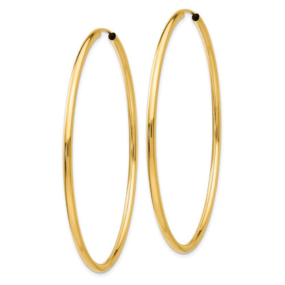 14K Yellow Gold Polished Round Endless 2mm Hoop Earrings