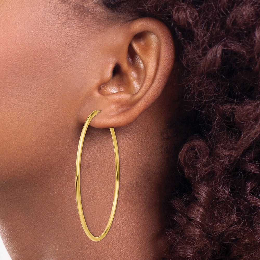 14K Yellow Gold Polished Round Endless 2mm Hoop Earrings