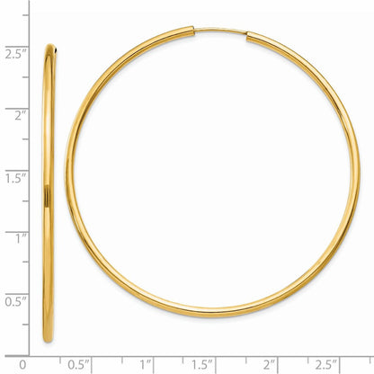 14K Yellow Gold Polished Round Endless 2mm Hoop Earrings