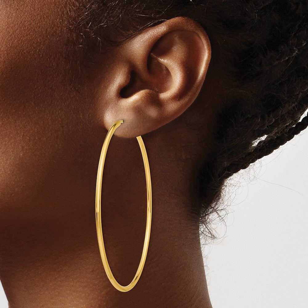 14K Yellow Gold Polished Round Endless 2mm Hoop Earrings