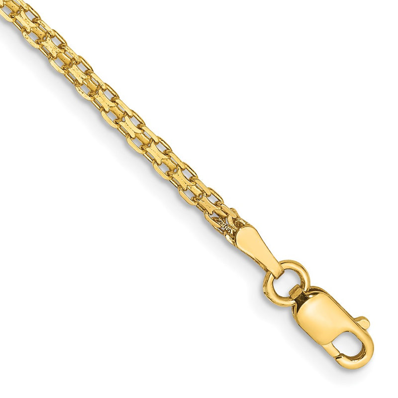 14k Yellow Gold 1.8mm Lightweight Flat Bismark Chain Anklet