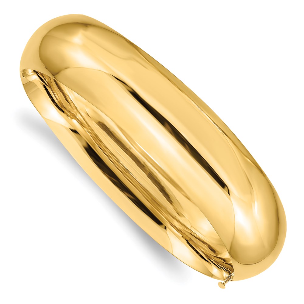 14K Yellow Gold 11/16 High Polished 17.00mm Hinged Oval Bangle Bracelet