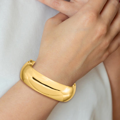 14K Yellow Gold 13/16 High Polished 20.00mm Hinged Oval Bangle Bracelet