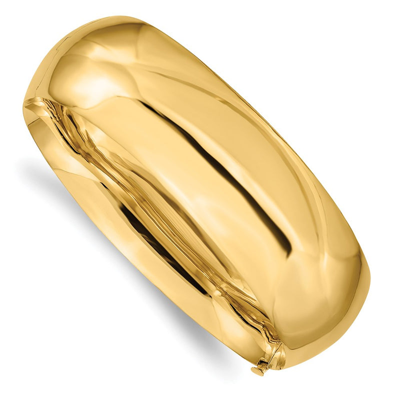 14K Yellow Gold 13/16 Oversize High Polished 20.00mm Hinged Oval Bangle Bracelet