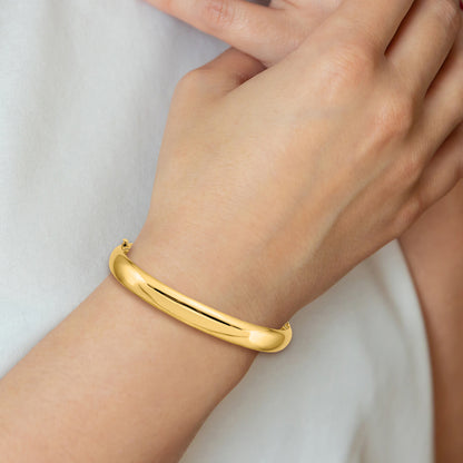 14K Yellow Gold 5/16 Oversize High Polished 6.00mm Hinged Oval Bangle Bracelet