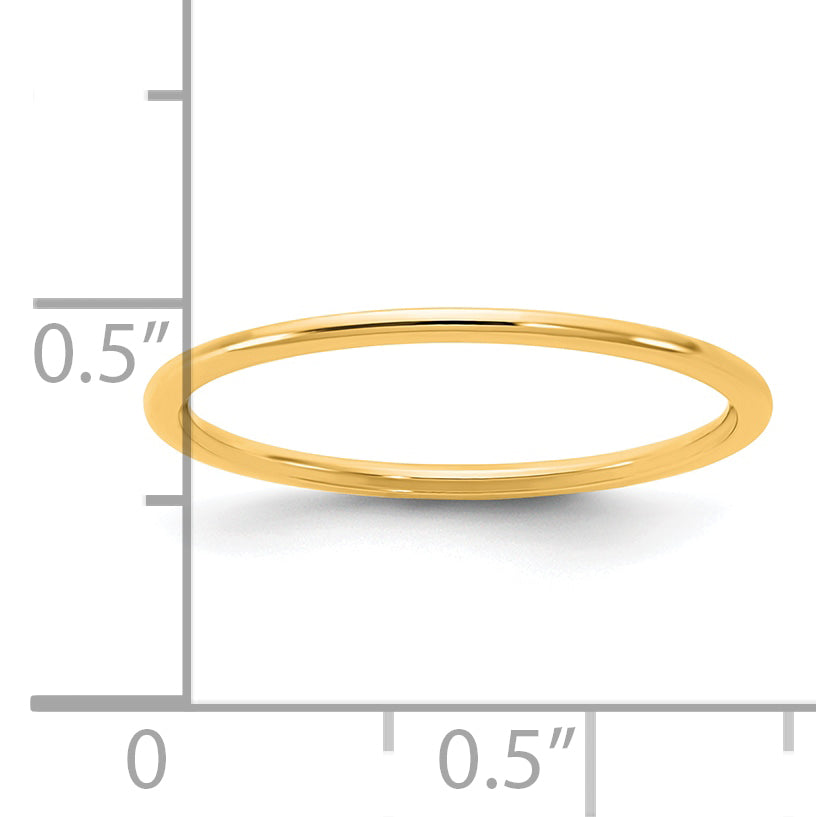 14K Yellow Gold 1mm Half Round Band