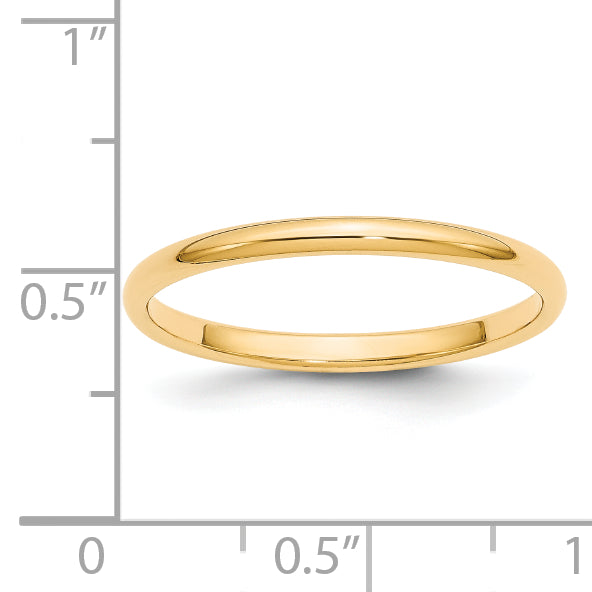 Solid 14K Yellow Gold 2mm Half Round Men's/Women's Wedding Band Ring Size 10