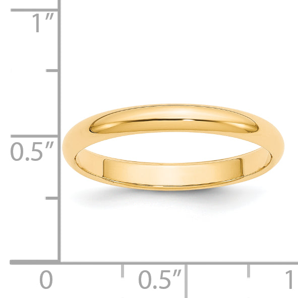 Solid 14K Yellow Gold 3mm Half-Round Wedding Men's/Women's Wedding Band Ring Size 10