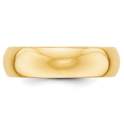 14k Yellow Gold 6mm Half-Round Wedding Band Ring