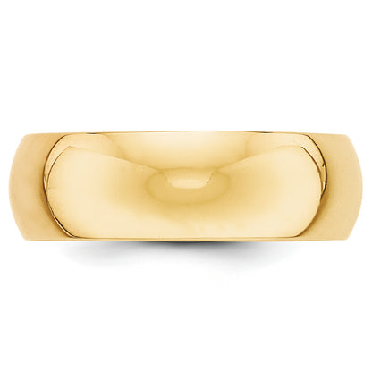 Solid 14K Yellow Gold 7mm Half-Round Wedding Men's/Women's Wedding Band Ring Size 6