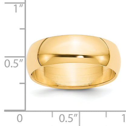 Solid 14K Yellow Gold 7mm Half-Round Wedding Men's/Women's Wedding Band Ring Size 6