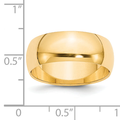 Solid 14K Yellow Gold 8mm Half-Round Wedding Men's/Women's Wedding Band Ring Size 10