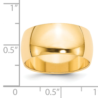 Solid 14K Yellow Gold 10mm Half Round Men's/Women's Wedding Band Ring Size 9