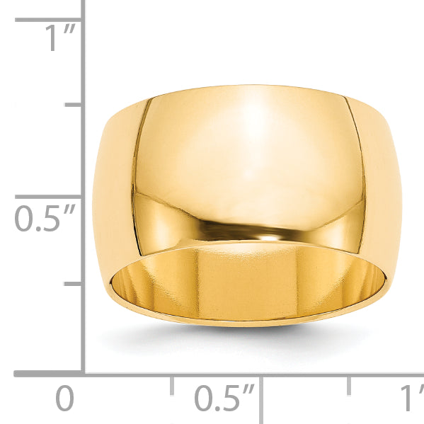 Solid 14K Yellow Gold 12mm Half Round Men's/Women's Wedding Band Ring Size 13.5