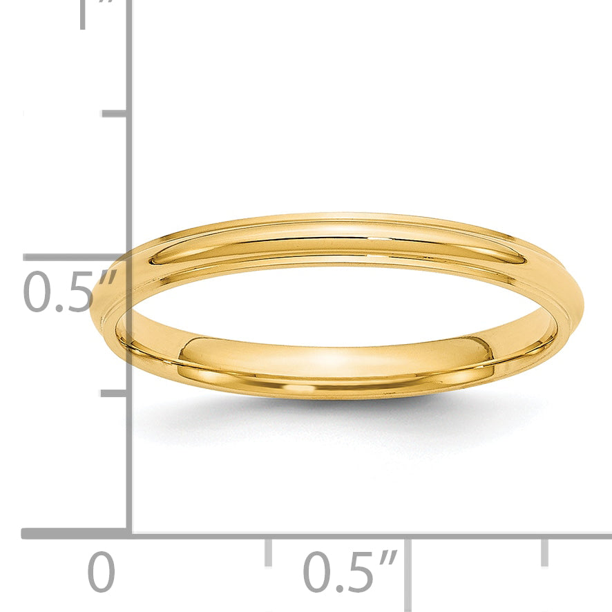 Solid 14K Yellow Gold 2.5mm Half Round with Edge Men's/Women's Wedding Band Ring Size 10