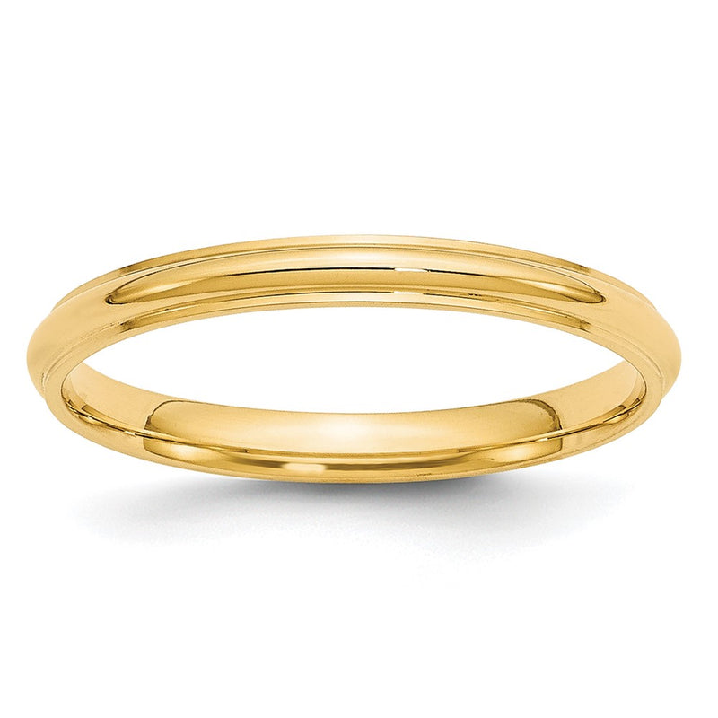 14k Yellow Gold 2.5mm Half Round with Edge Wedding Band Ring