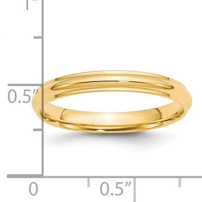 Solid 14K Yellow Gold 3mm Half Round with Edge Men's/Women's Wedding Band Ring Size 13