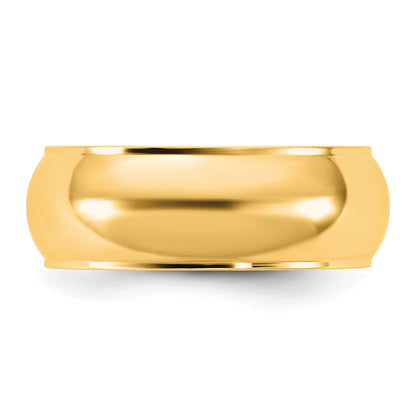 10K Yellow Gold 10Ky 7mm Half Round With Edge Band Size 8
