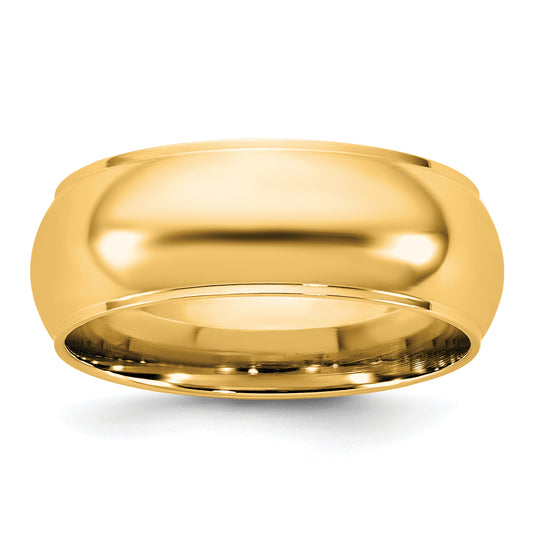 10K Yellow Gold 10Ky 7mm Half Round With Edge Band Size 8