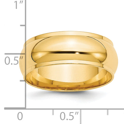 Solid 14K Yellow Gold 8mm Half Round with Edge Men's/Women's Wedding Band Ring Size 4.5