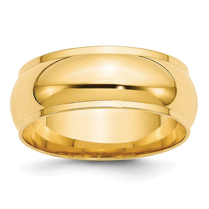 18k Yellow Gold 8mm Half Round with Edge Wedding Band Ring