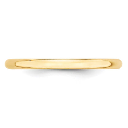 18k Yellow Gold 2mm Lightweight Half Round Wedding Band Ring