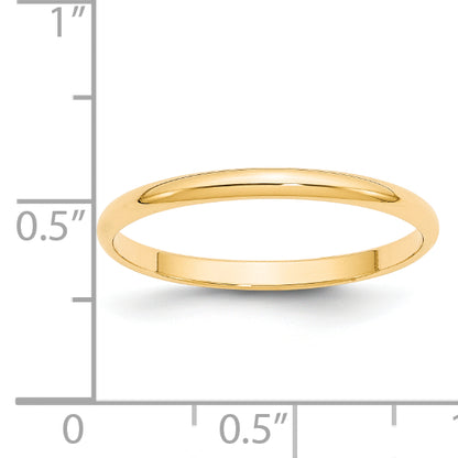 14K Yellow Gold 2mm Lightweight Half Round Wedding Band Size 10.5