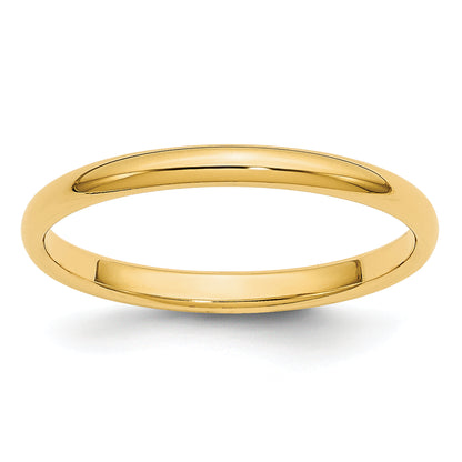 14K Yellow Gold 2mm Lightweight Half Round Wedding Band Size 10.5