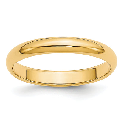 14K Yellow Gold 3mm Lightweight Half Round Wedding Band Size 10.5