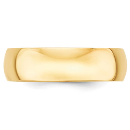 18k Yellow Gold 6mm Lightweight Half Round Wedding Band Ring