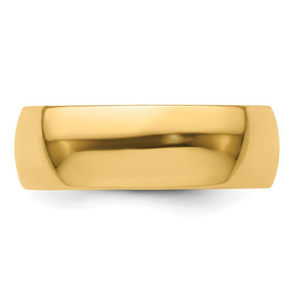 14K Yellow Gold 7mm Lightweight Half Round Wedding Band Size 10.5