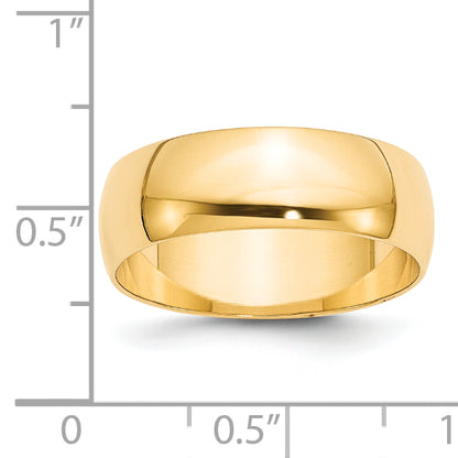 14K Yellow Gold 7mm Lightweight Half Round Wedding Band Size 10.5