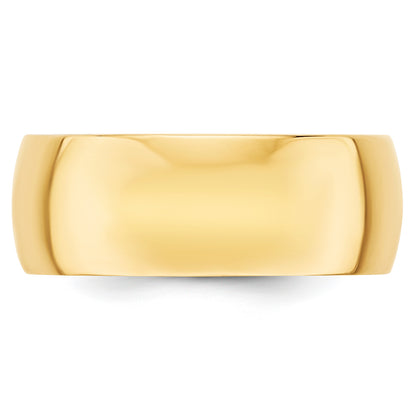 14K Yellow Gold 8mm Lightweight Half Round Wedding Band Size 10.5