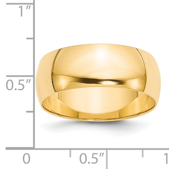 14K Yellow Gold 8mm Lightweight Half Round Wedding Band Size 10.5