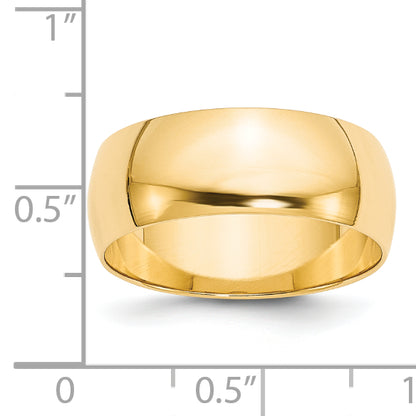 14K Yellow Gold 8mm Lightweight Half Round Wedding Band Size 10.5