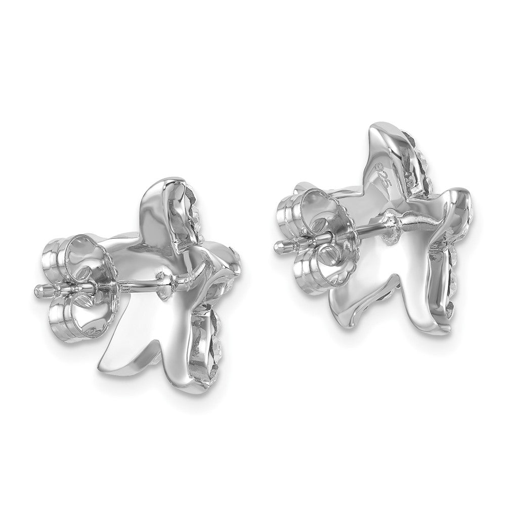 Sterling Silver Rhodium-Plated White Crystal Starfish Post Earrings