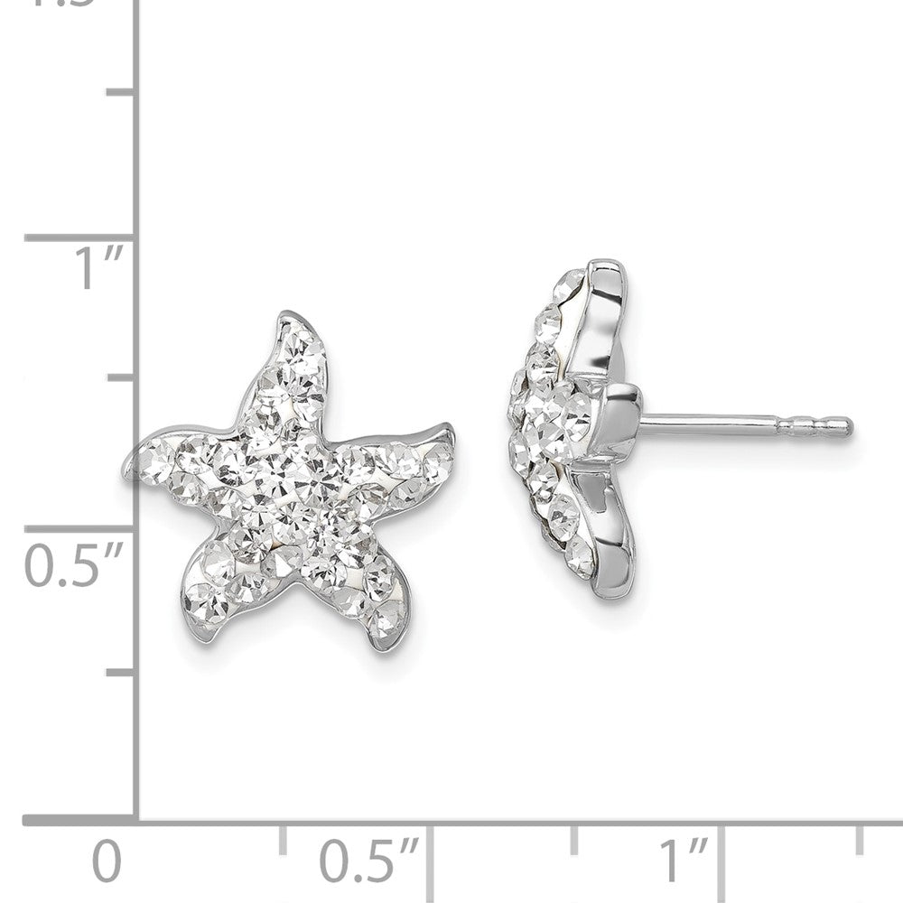 Sterling Silver Rhodium-Plated White Crystal Starfish Post Earrings