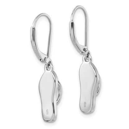 Sterling Silver Rhodium Plated Polished White Crystal Flip Flop Dangle Earrings
