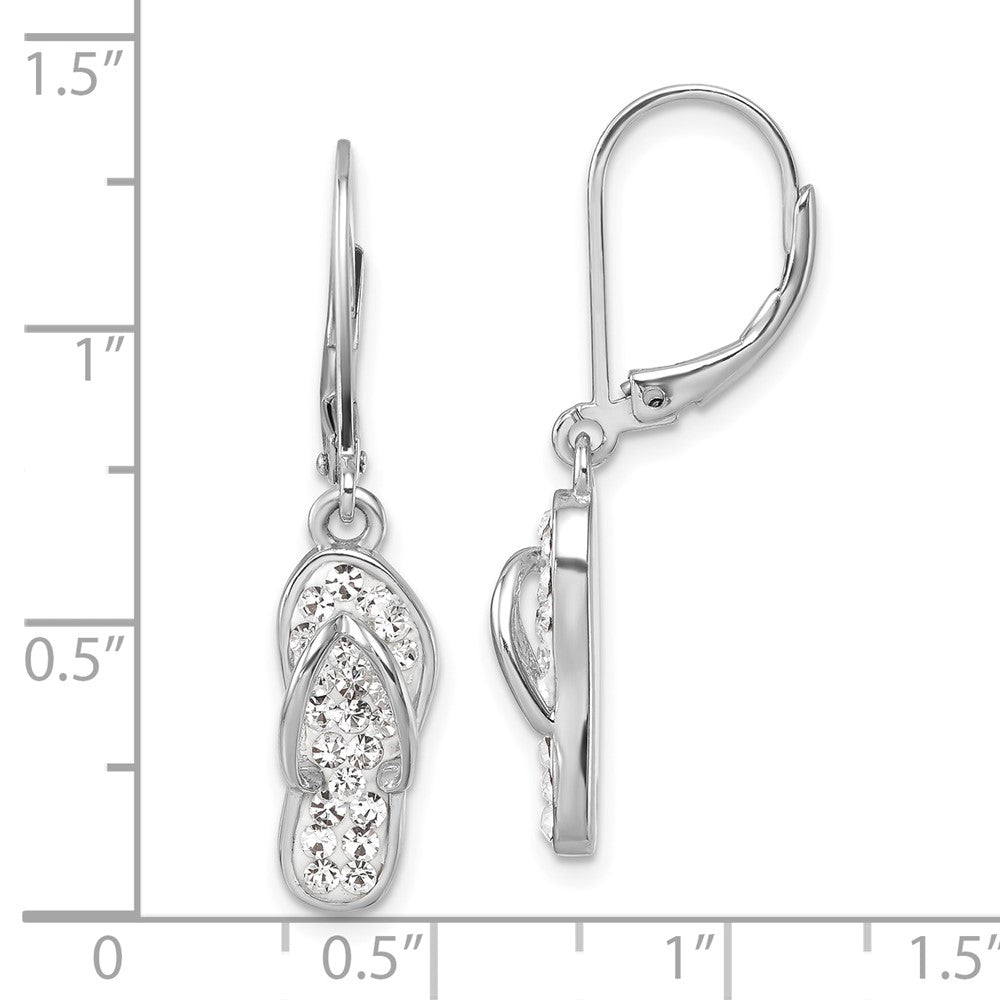 Sterling Silver Rhodium Plated Polished White Crystal Flip Flop Dangle Earrings