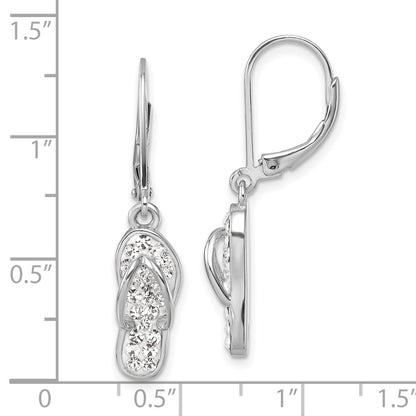 Sterling Silver Rhodium Plated Polished White Crystal Flip Flop Dangle Earrings