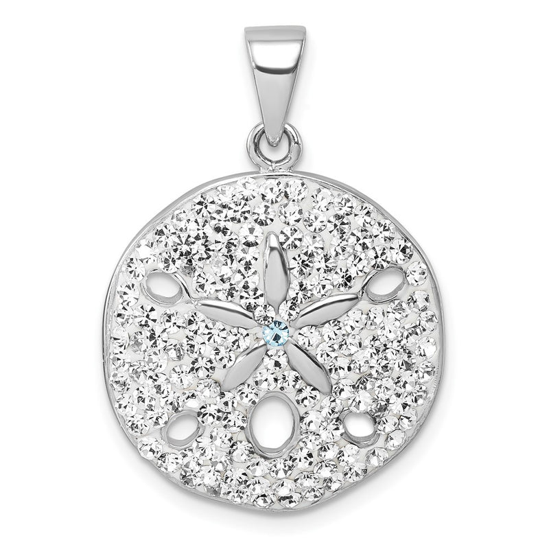 Sterling Silver Rhodium-Plated Polished Crystal Sand Dollar Pendant