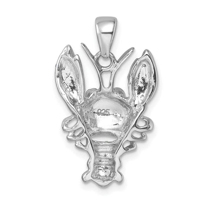 Sterling Silver Rhodium-Plated Polished Blue Crystal Lobster Pendant