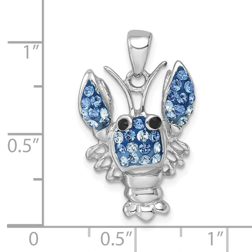 Sterling Silver Rhodium-Plated Polished Blue Crystal Lobster Pendant