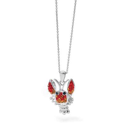 Sterling Silver Rhodium-Plated Polished Orange Crystal Lobster Pendant