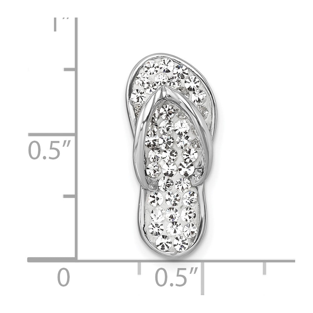 Sterling Silver Rhodium-Plated Polished White Crystal Flip Flop Chain Slide