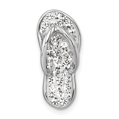 Sterling Silver Rhodium-Plated Polished White Crystal Flip Flop Chain Slide