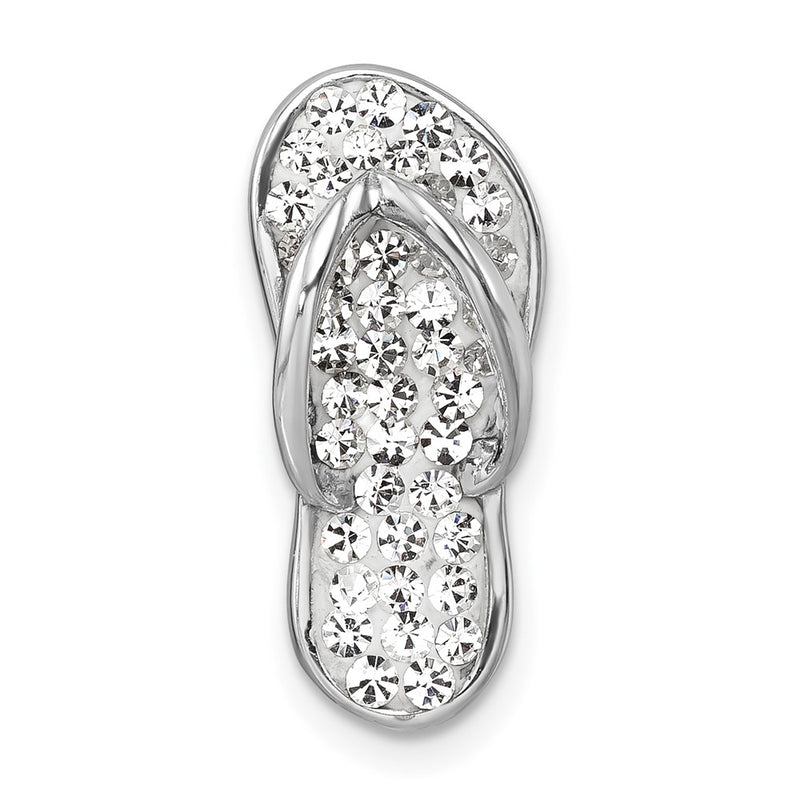 Sterling Silver Rhodium-Plated Polished White Crystal Flip Flop Chain Slide